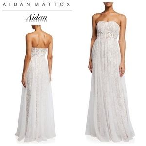 Aidan by AIDAN MATTOX Strapless Embroidered Floral Mesh Gown